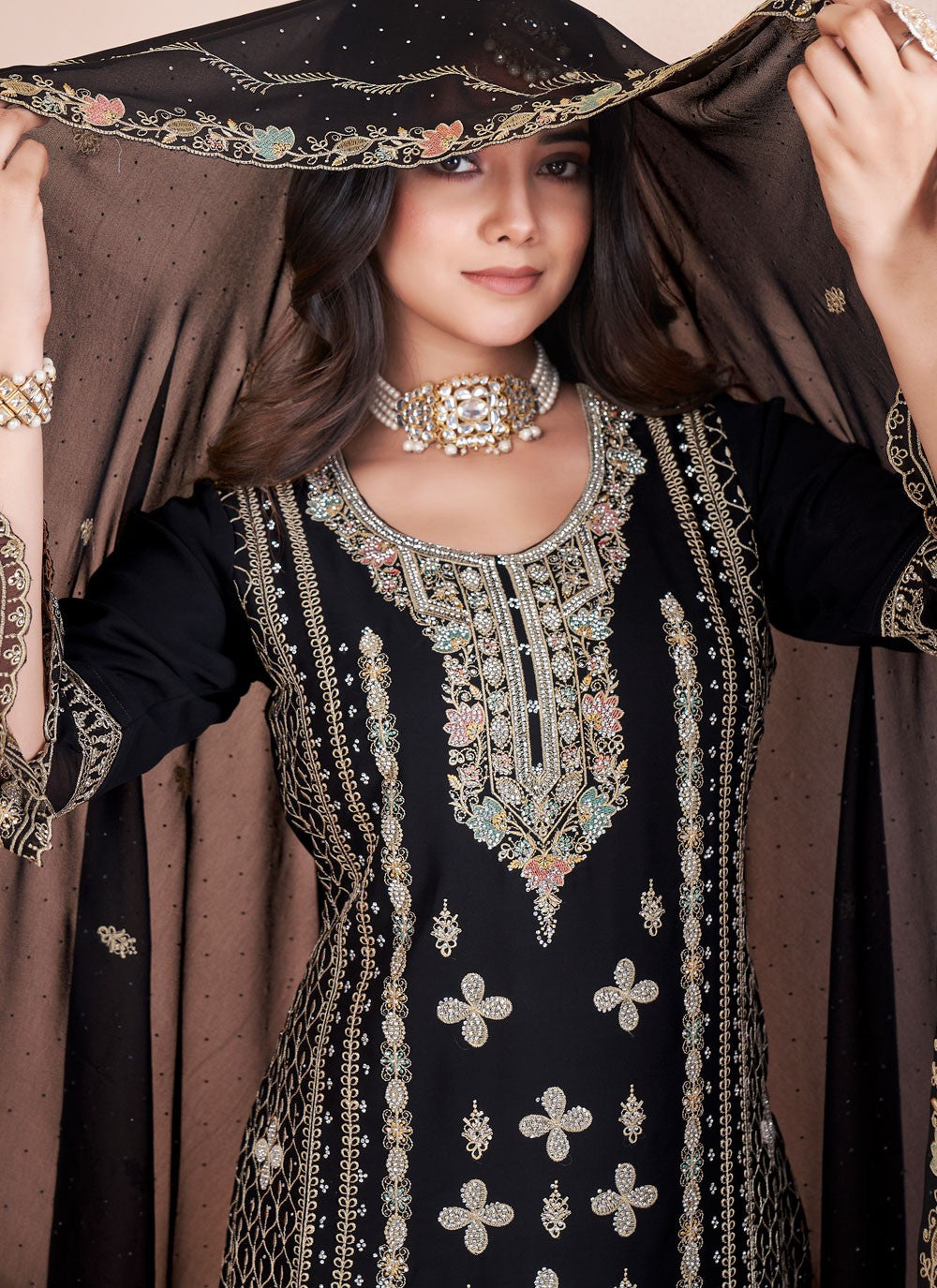 Salwar Suit Embroidered Black Georgette T5753