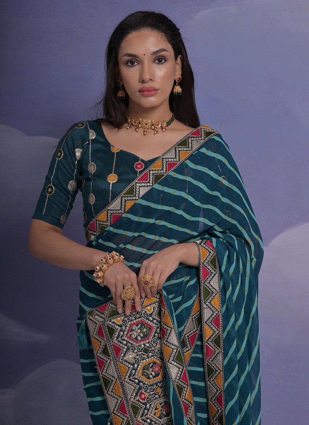 Trendy Border Work Georgette Saree - S4872