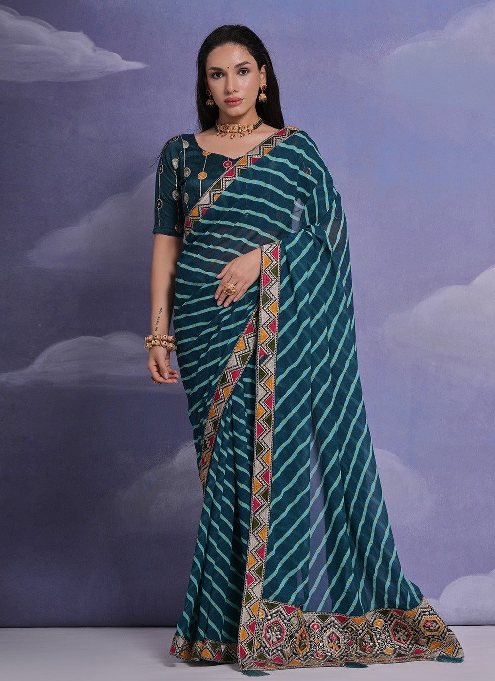 Trendy Border Work Georgette Saree - S4872