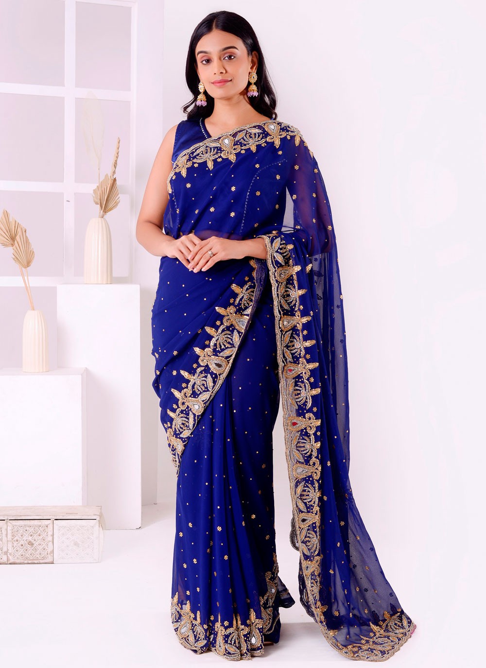 Classic Embroidered Georgette Saree - S7711