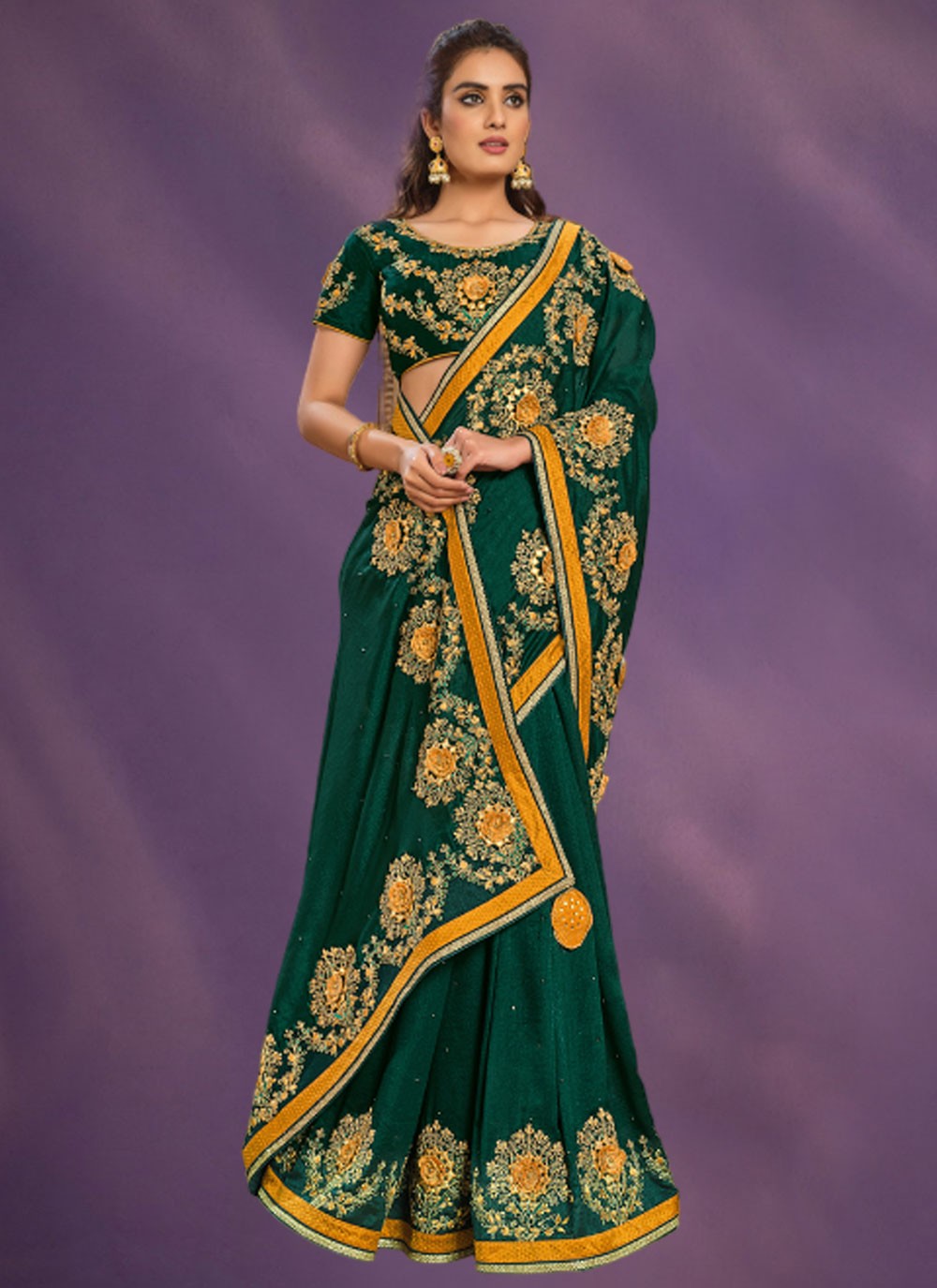 Traditional Border Work Georgette, Silk Saree - S7478