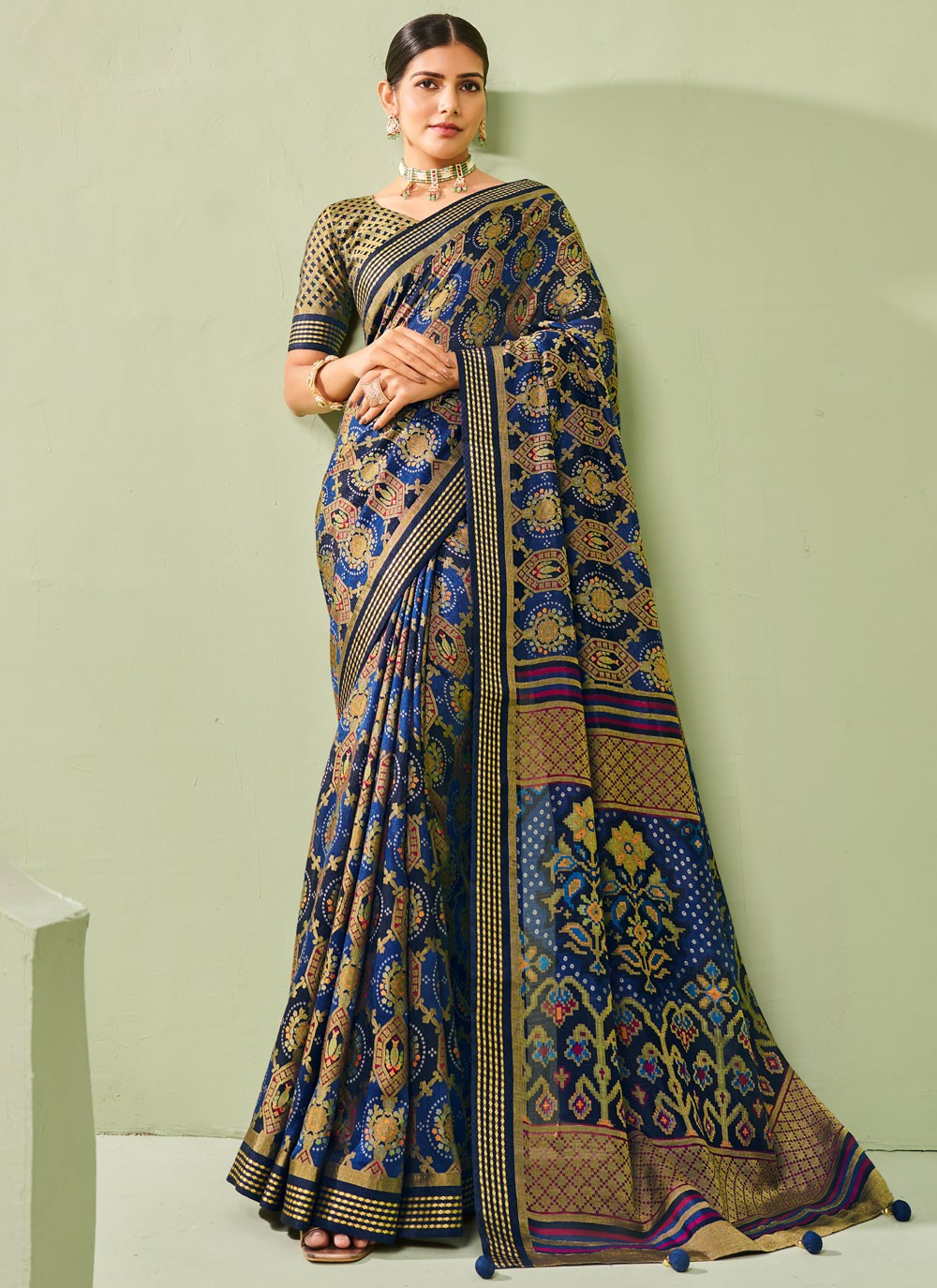 Trendy Saree Paisley Printed Navy Blue Georgette S12794