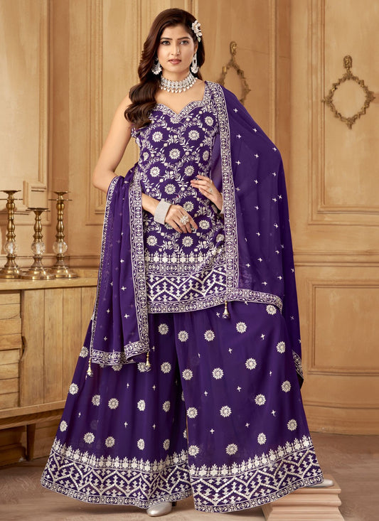 Salwar Suit Embroidered Violet Georgette T5592