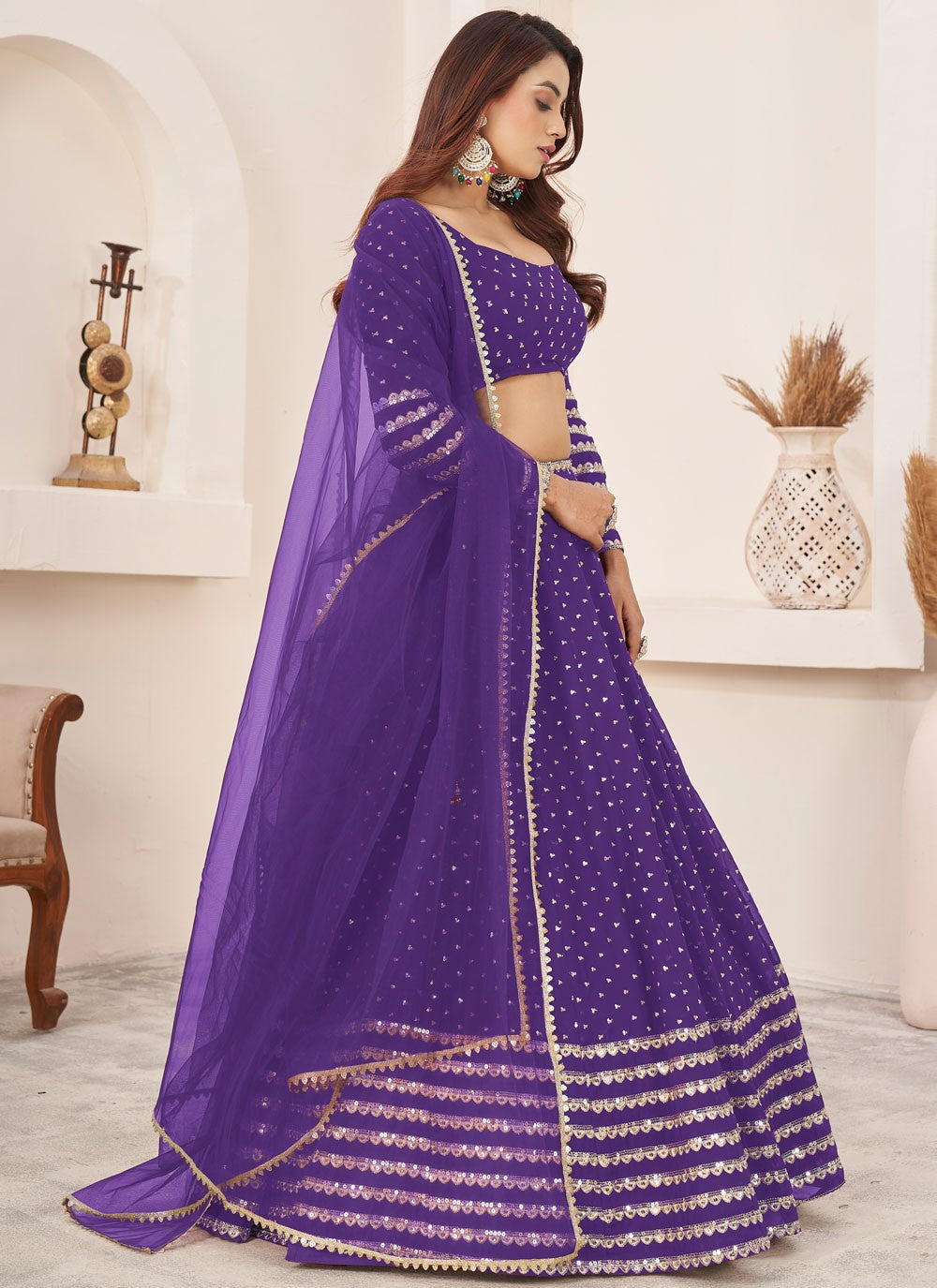 Embroidered Georgette A - Line Lehenga - L2357