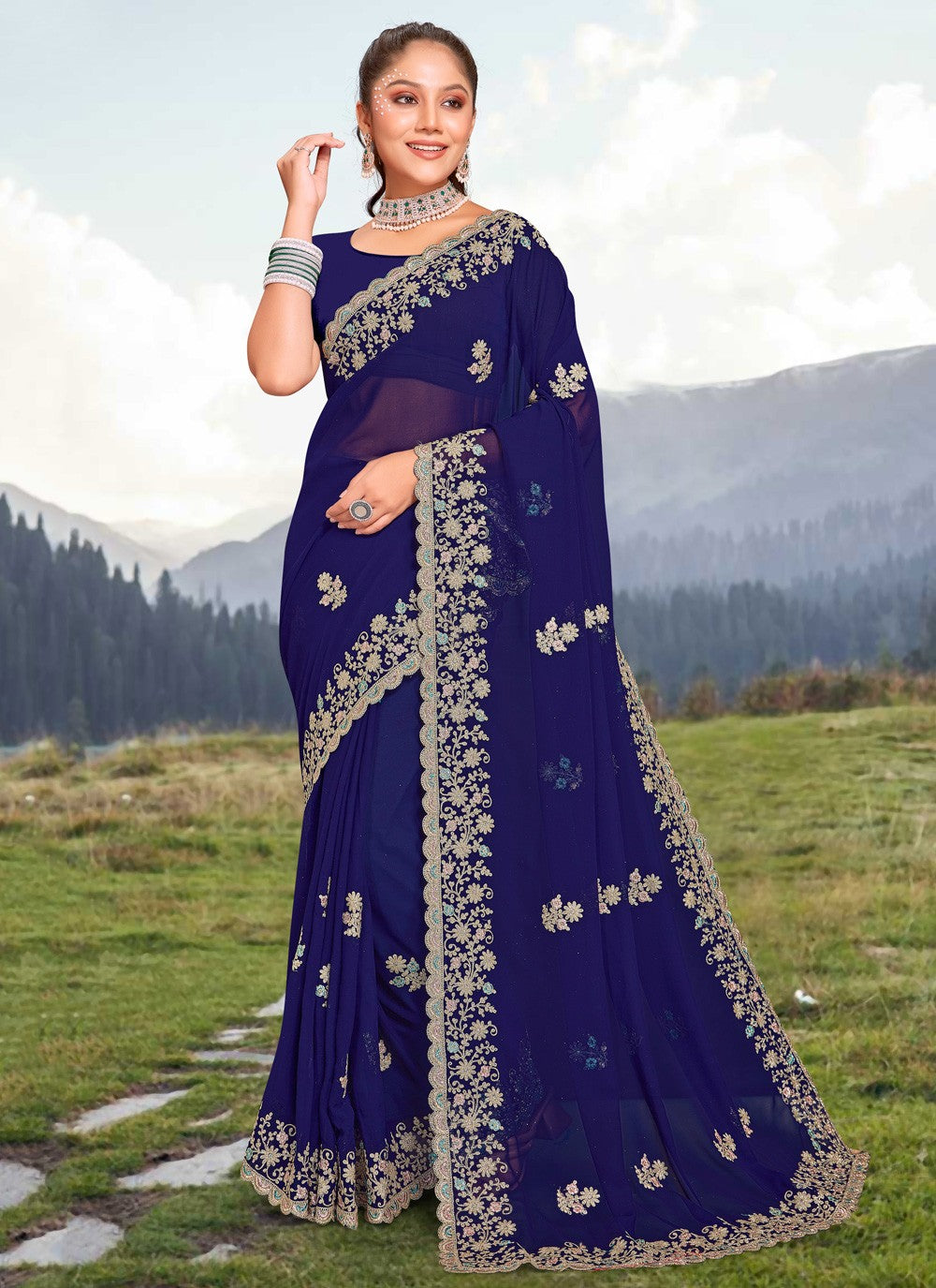 Classic Embroidered Georgette Saree - S3966