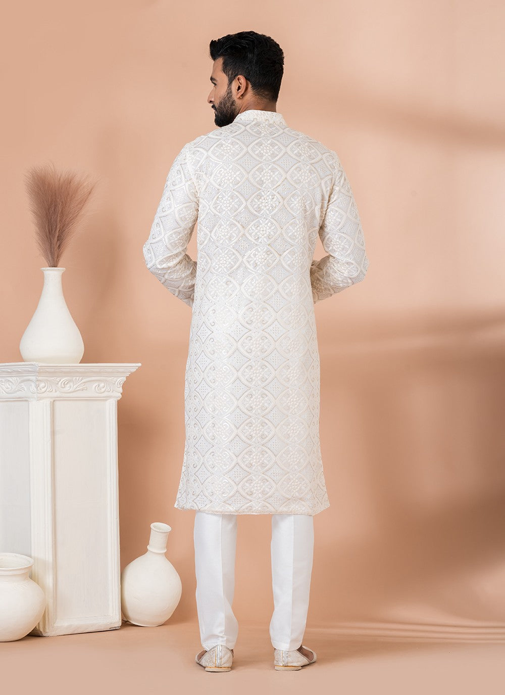 Embroidered Georgette White Kurta Pyjama - M6827