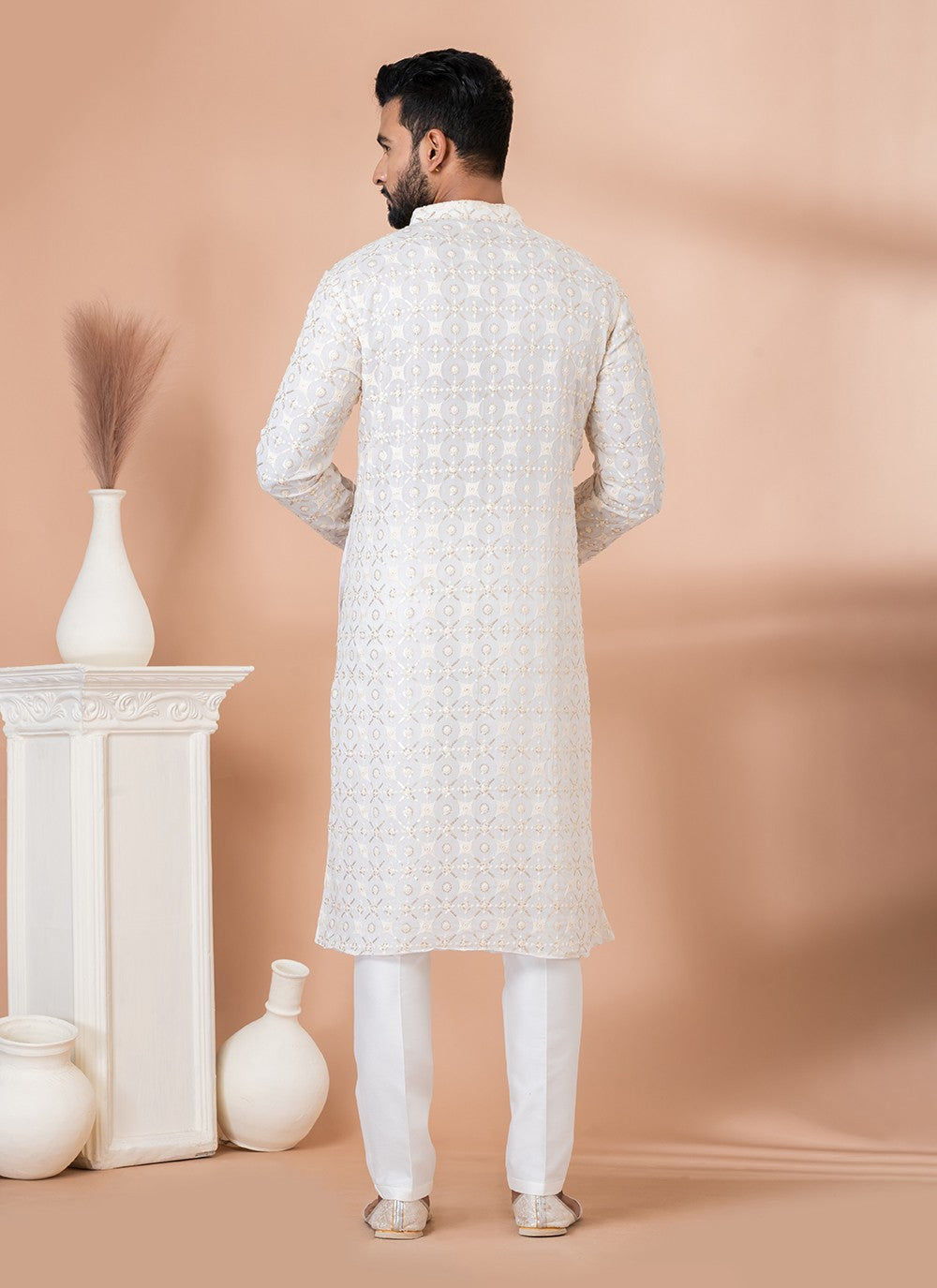 Embroidered Georgette White Kurta Pyjama - M6830