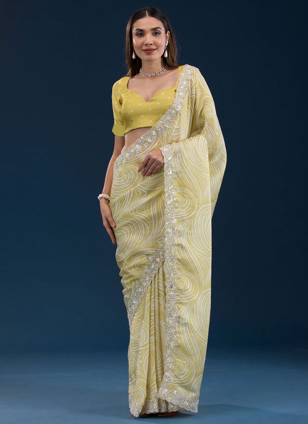 Contemporary Cord Yellow Georgette Saree S12353