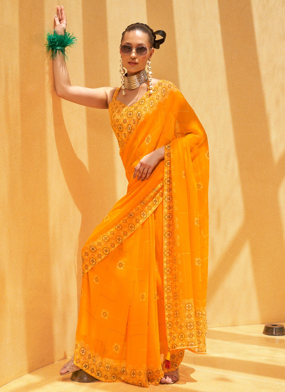Classic Foliage Prints Georgette Saree - S7929