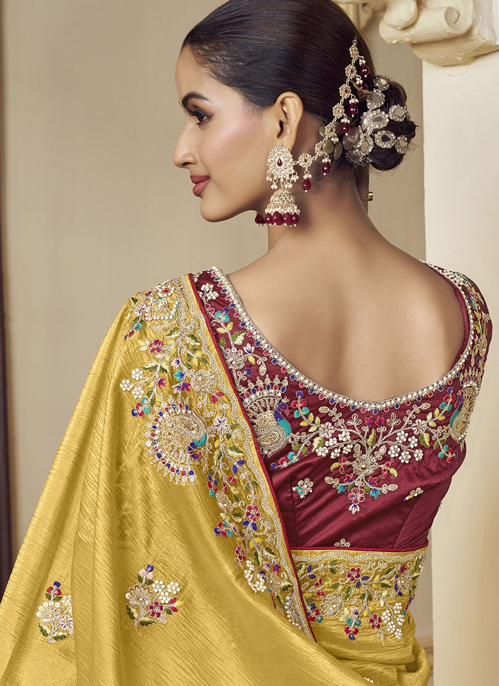 Traditional Beads Yellow Georgette S12380