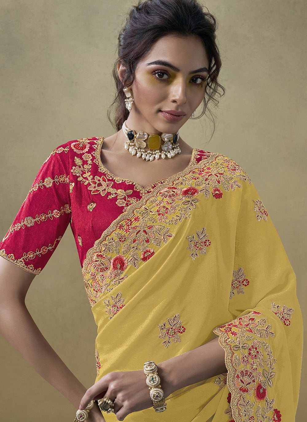Cord Georgette Yellow Saree S13880