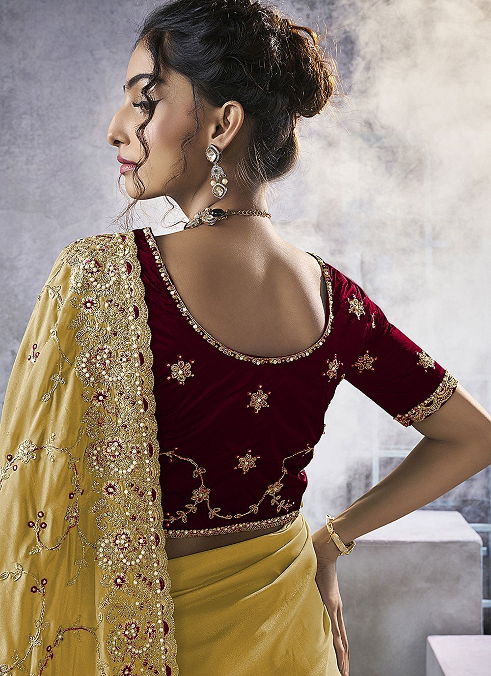 Yellow Georgette Trendy Saree Beads, Cord, Embroidered, Thread, Zari S15784