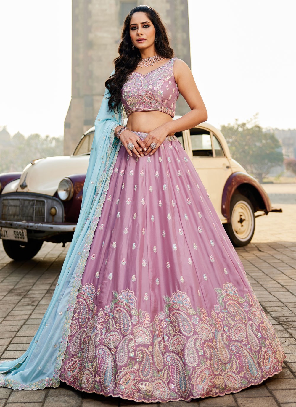 Georgette Engagement, Mehandi & Sangeet, Reception, Wedding A - Line Lehenga L3519