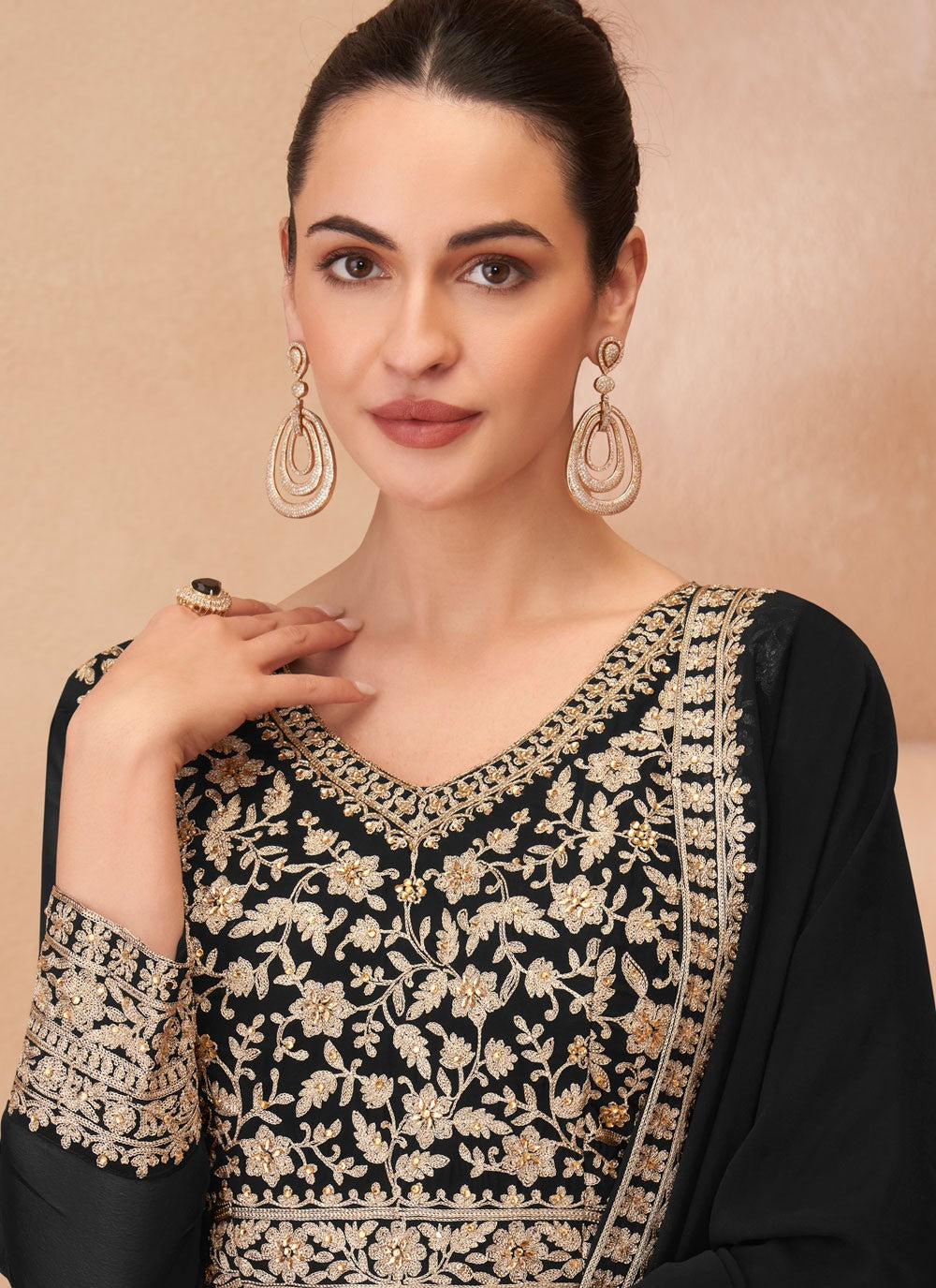 Embroidered Georgette Black Lehenga Choli L3457