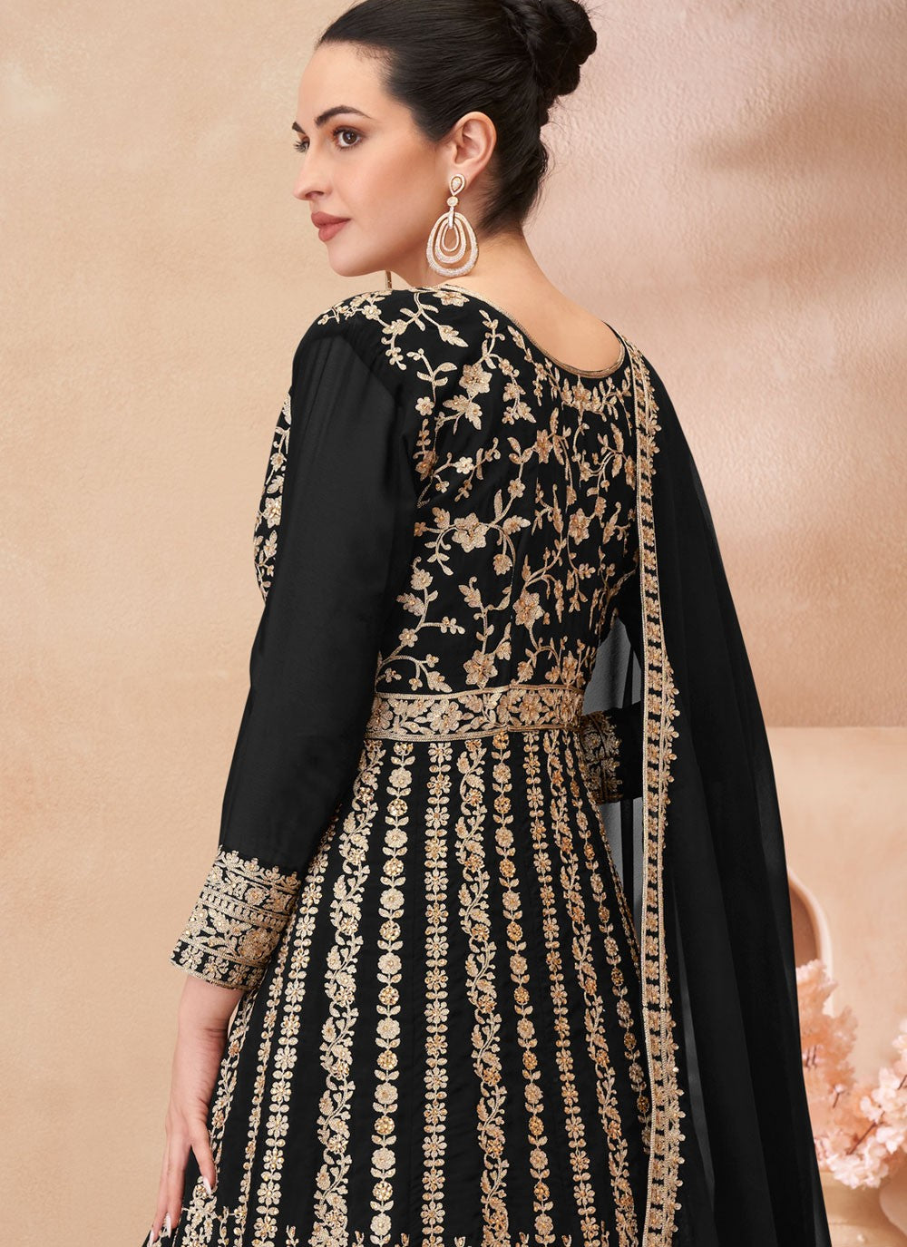 Embroidered Georgette Black Lehenga Choli L3457