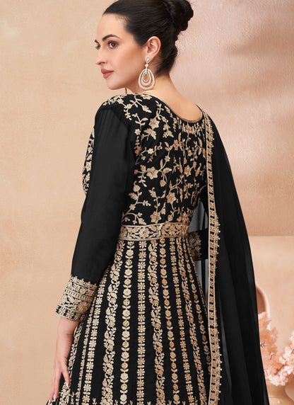 Embroidered Georgette Black Lehenga Choli L3457