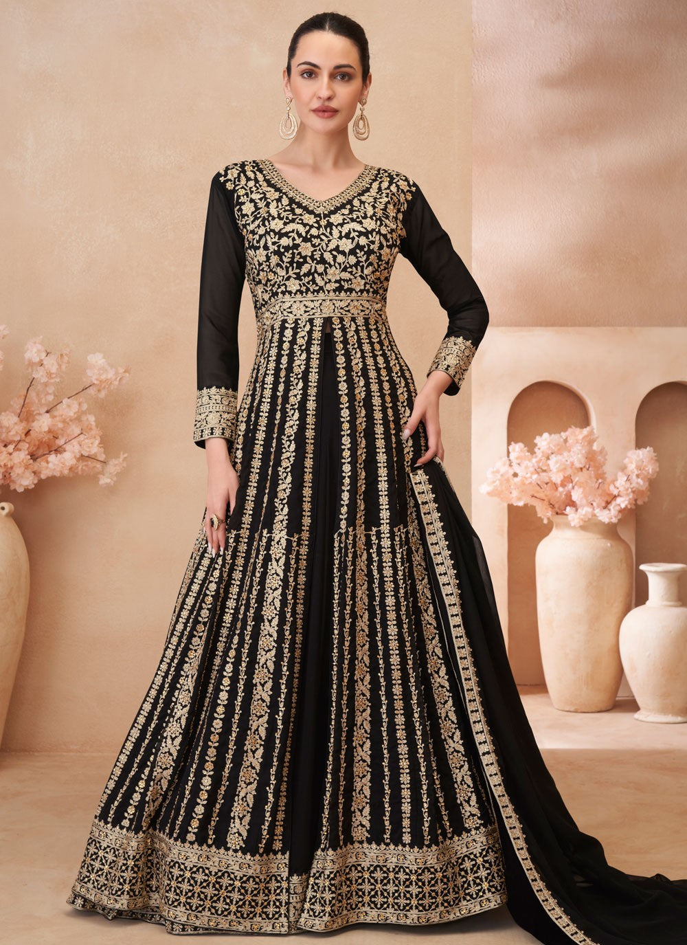 Embroidered Georgette Black Lehenga Choli L3457