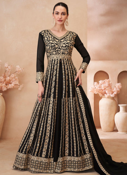 Embroidered Georgette Black Lehenga Choli L3457