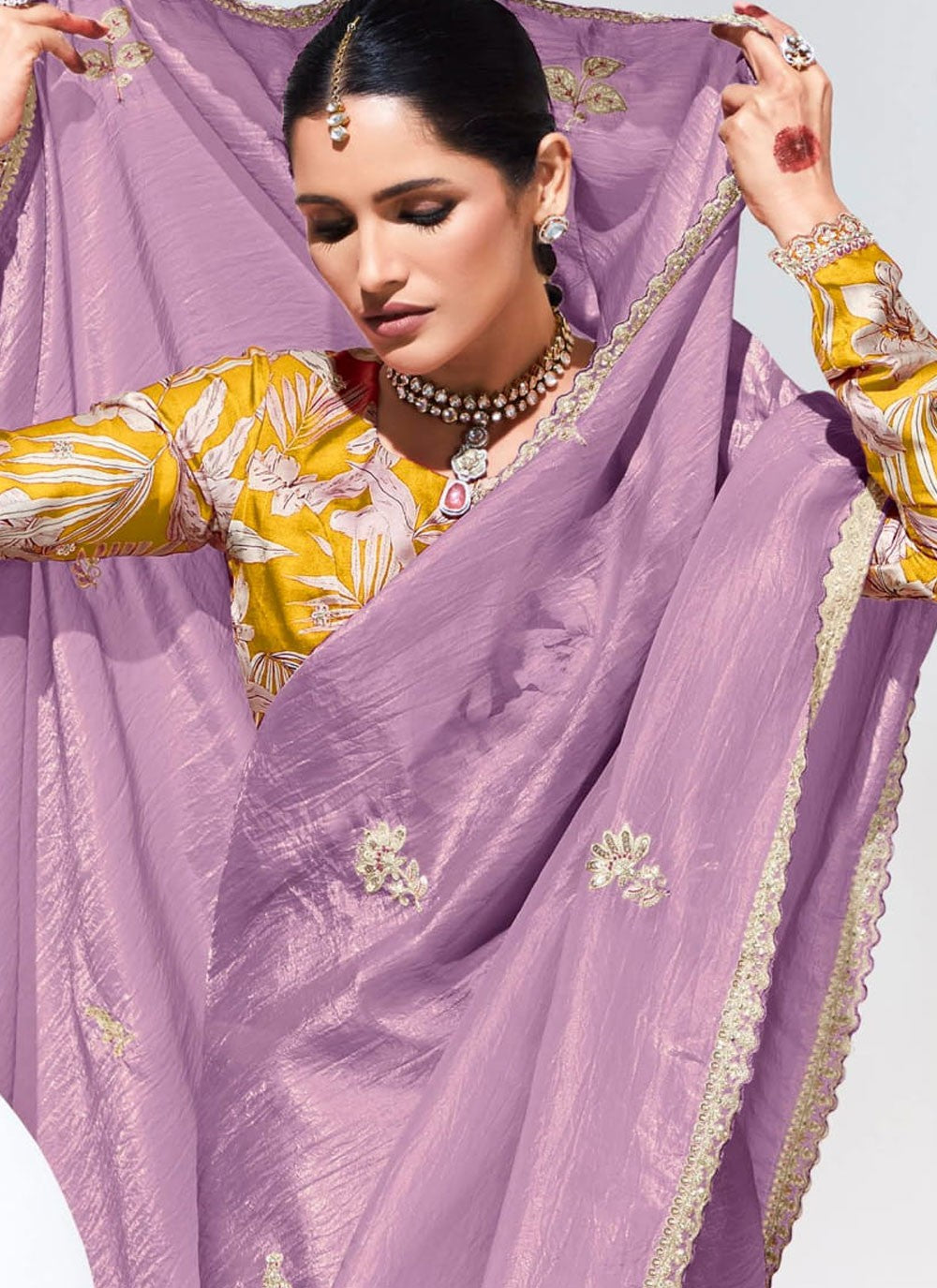 Buttis Glass Tissue Lavender Saree S14802
