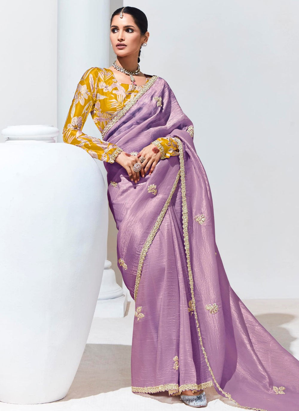 Buttis Glass Tissue Lavender Saree S14802