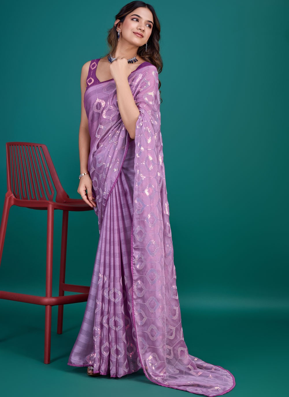 Classic Sequins Glass Tissue Saree - S8209