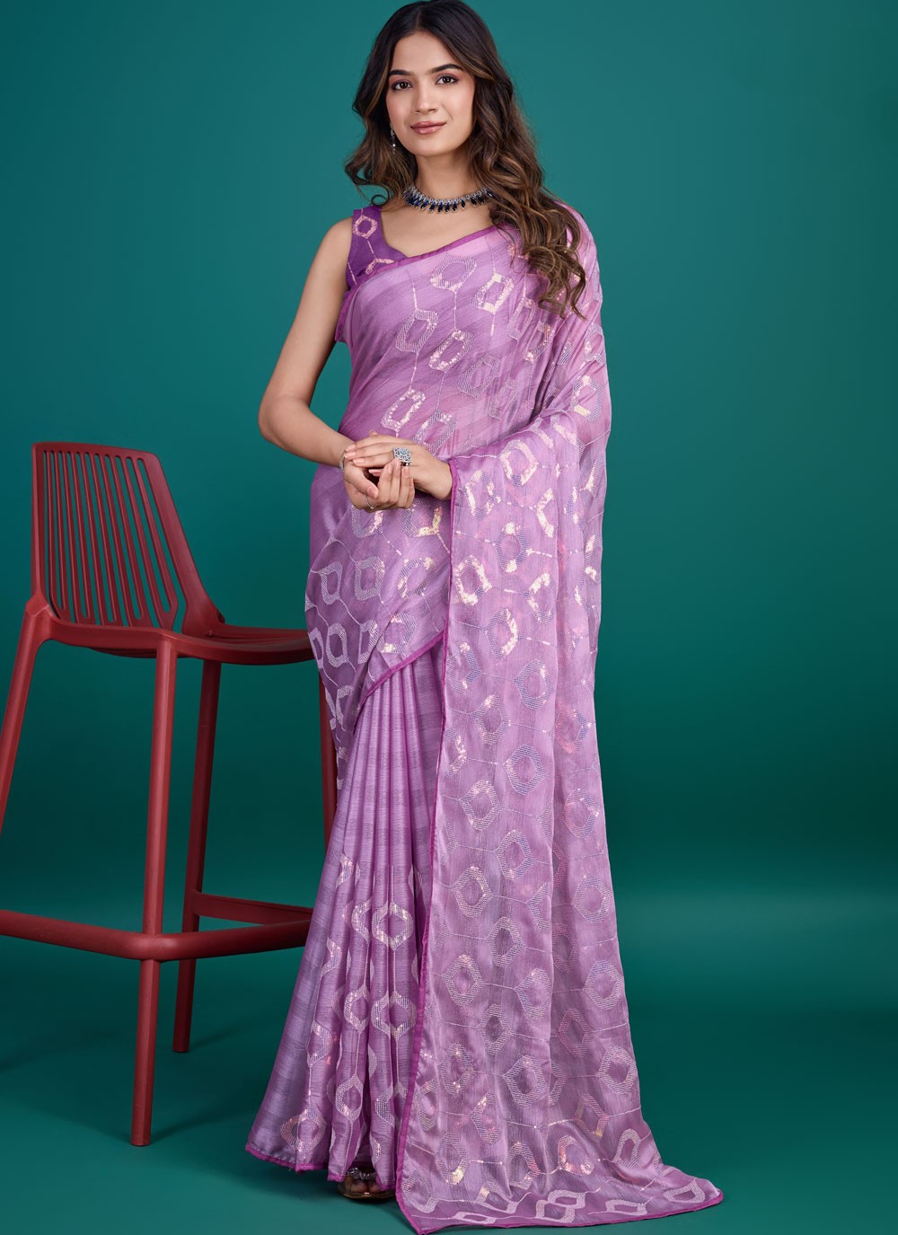 Classic Sequins Glass Tissue Saree - S8209