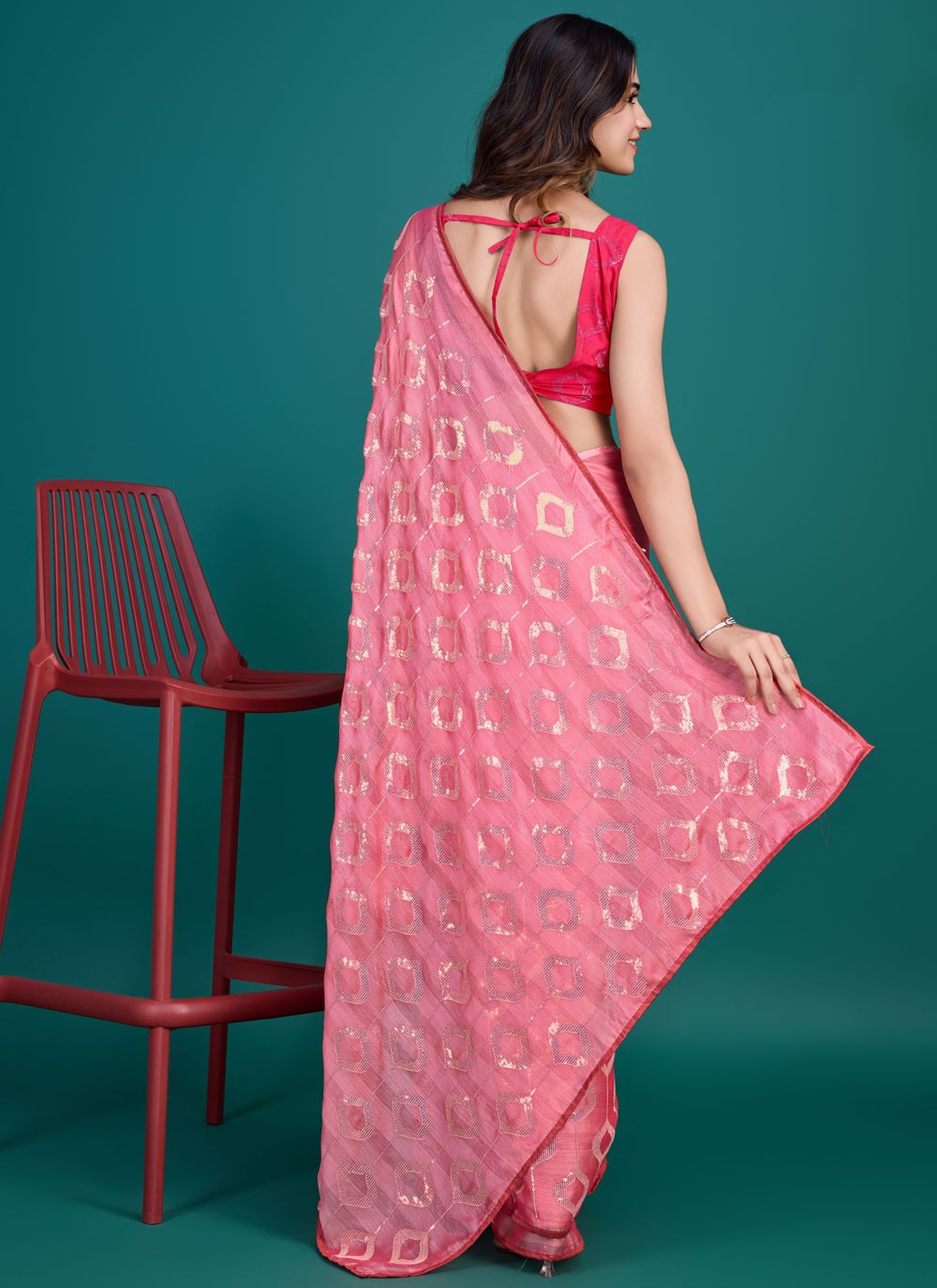 Classic Sequins Glass Tissue Saree - S8209