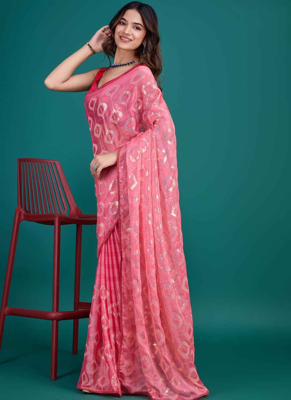Classic Sequins Glass Tissue Saree - S8209