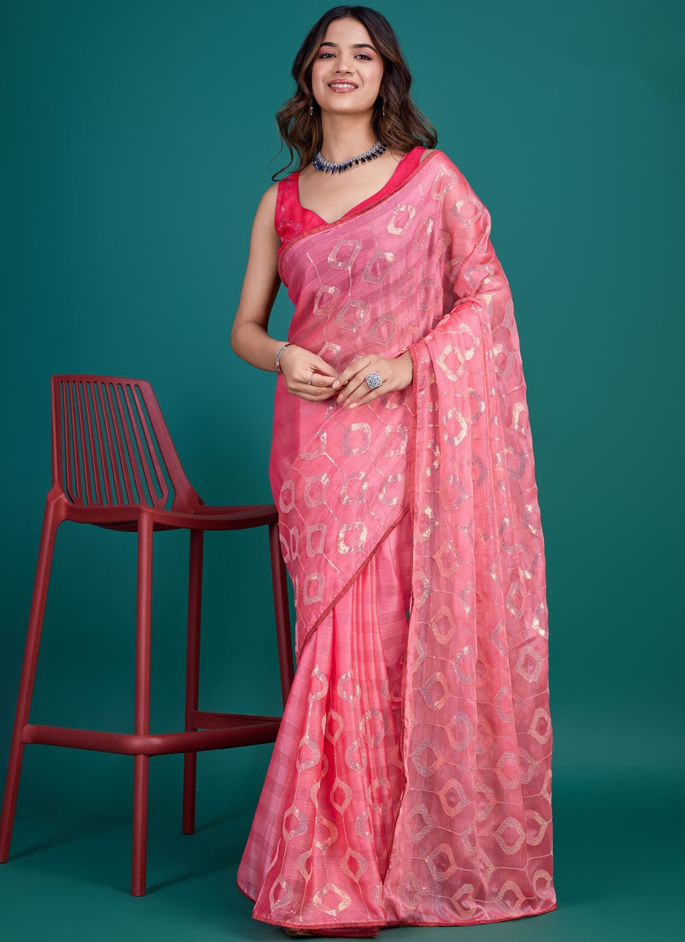 Classic Sequins Glass Tissue Saree - S8209