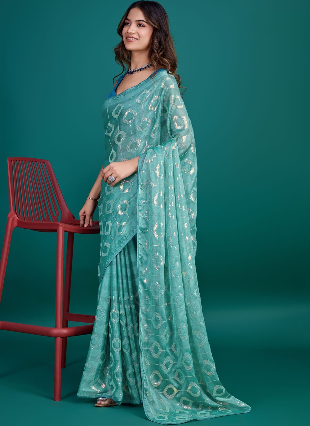 Classic Sequins Glass Tissue Saree - S8209