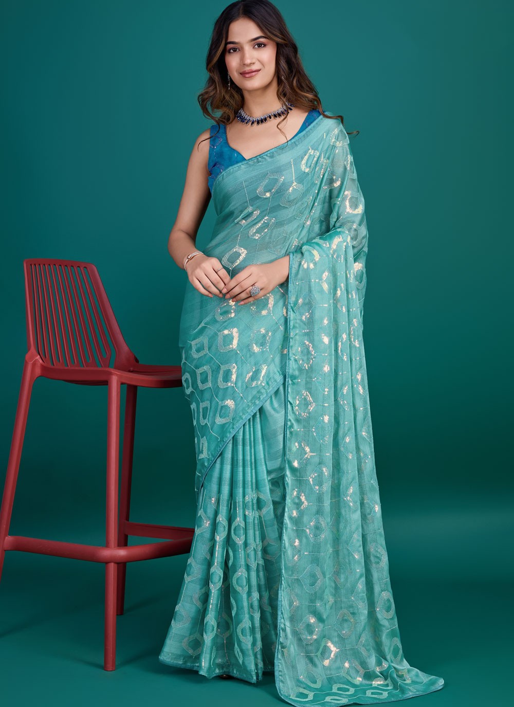 Classic Sequins Glass Tissue Saree - S8209