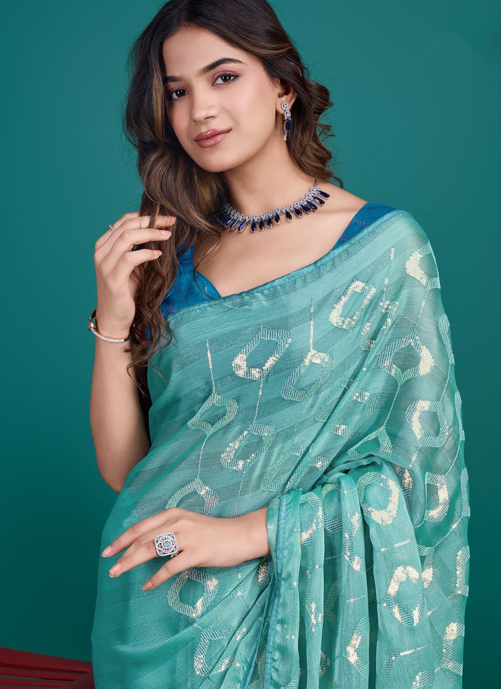 Classic Sequins Glass Tissue Saree - S8209