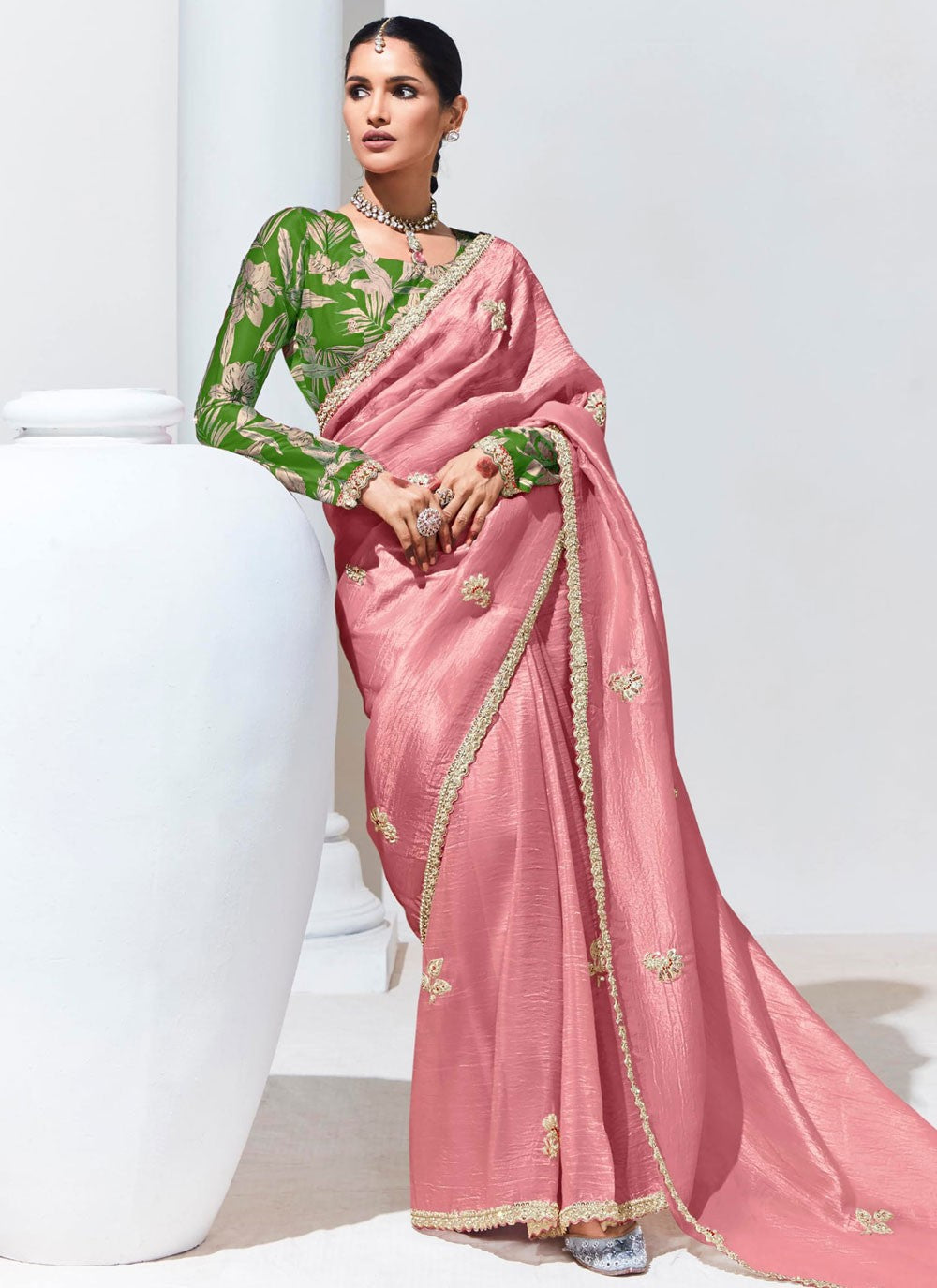 Buttis Glass Tissue Pink Saree S14804