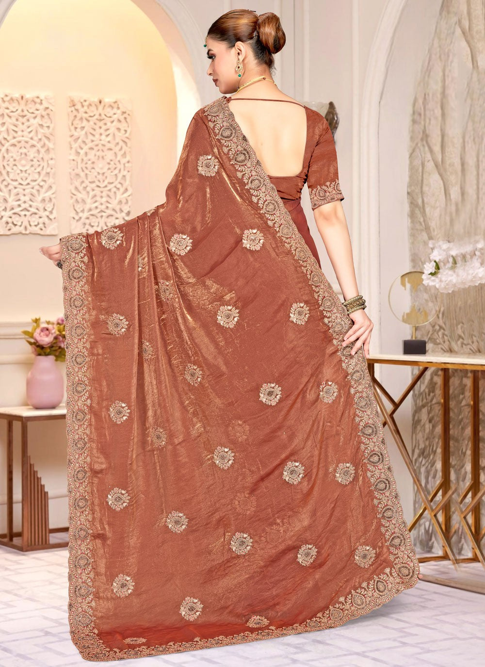 Gold Satin Silk Classic Saree Cord, Embroidered S20219