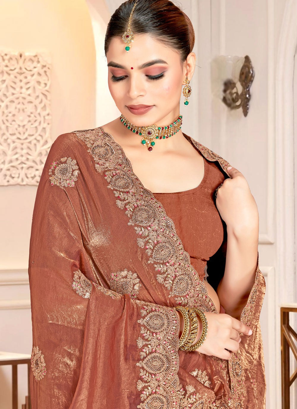 Gold Satin Silk Classic Saree Cord, Embroidered S20219