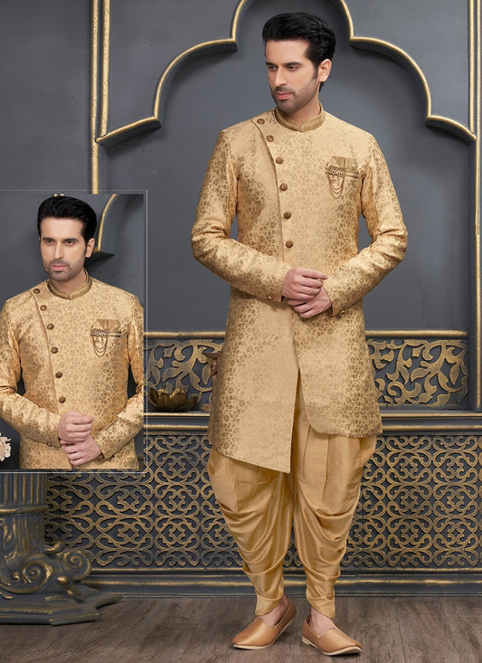 Fancy Work Brocade, Jacquard Silk Gold Indo Western - M6468