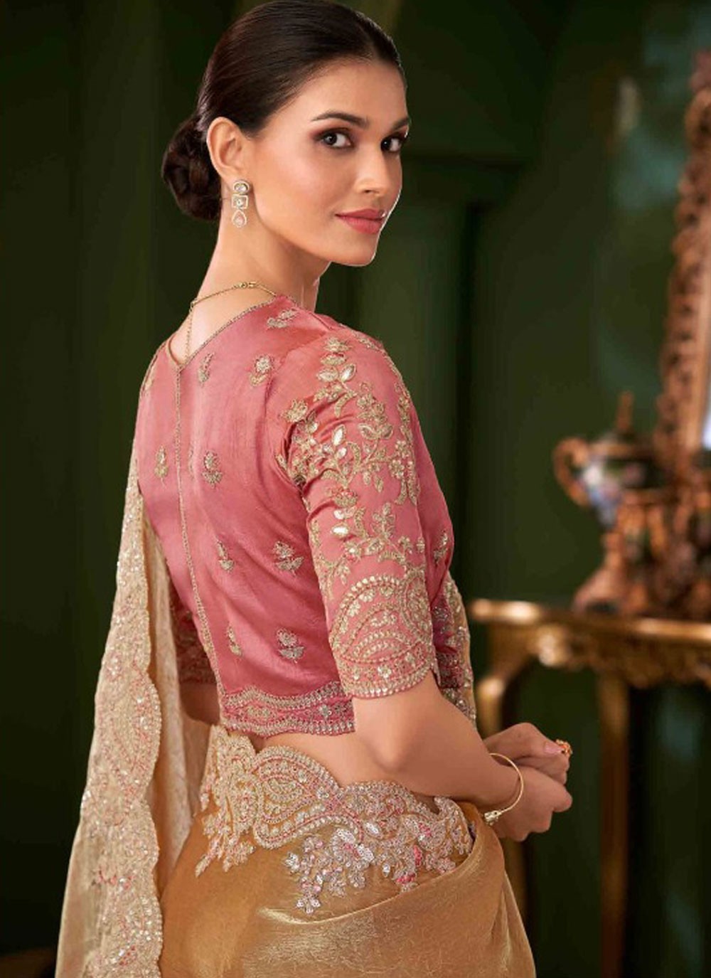 Gold Chiffon Classic Saree Embroidered S20376