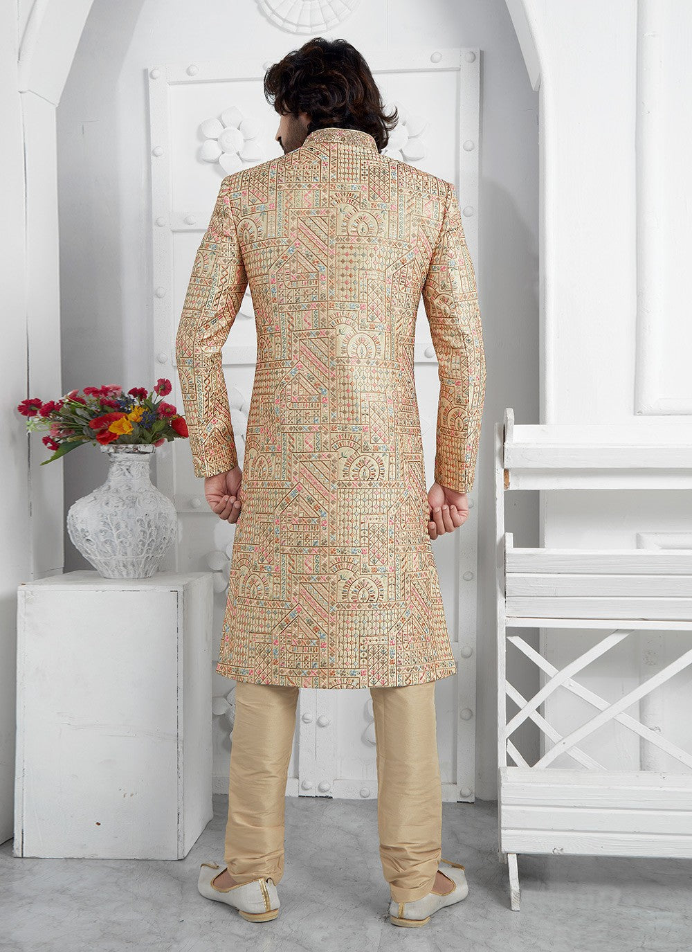 Embroidered Art Silk Gold Sherwani - M7459