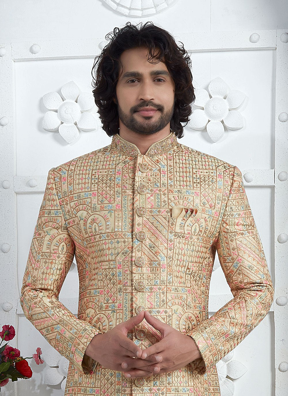 Embroidered Art Silk Gold Sherwani - M7459