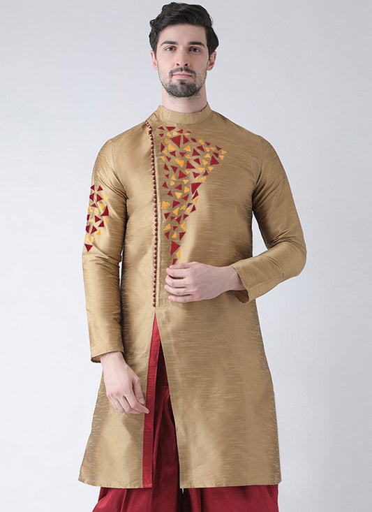 Embroidered Dupion Silk Gold Kurta - M2092