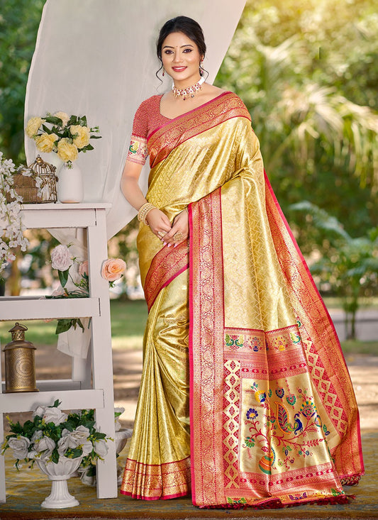 Gold Kanjivaram Silk Trendy Saree Weaving Zari S17753