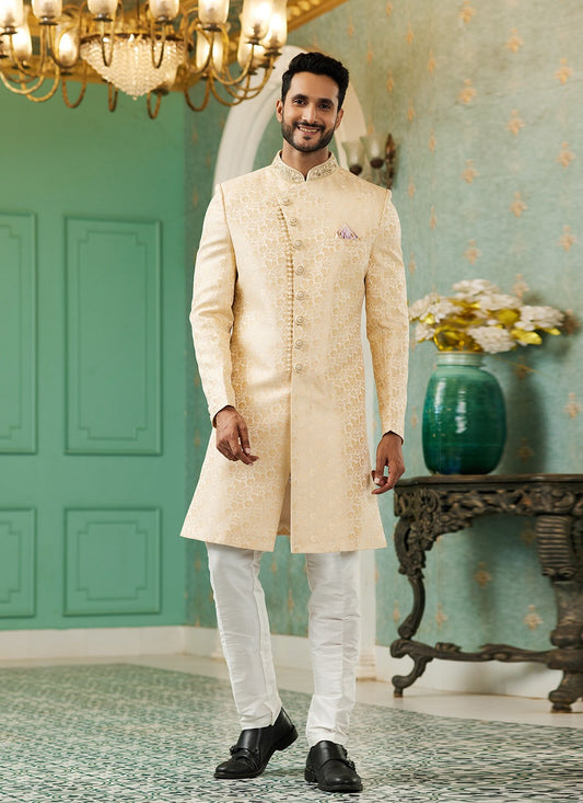 Hand Embroidery Imported, Jacquard Silk Gold Indo Western - M6438