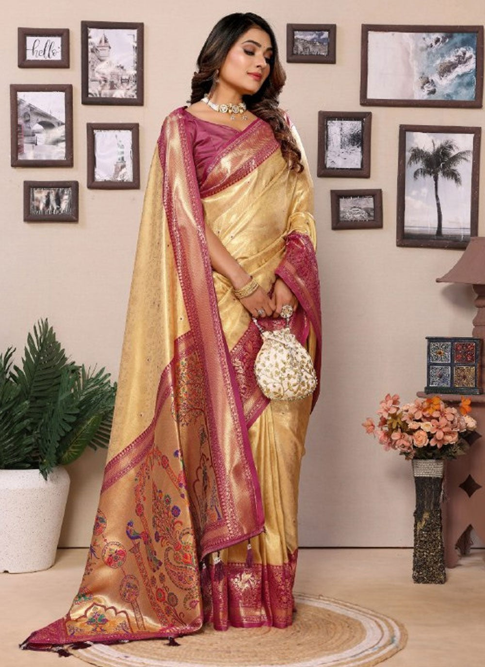 Designer Jacquard Work Gold Silk Saree S12904