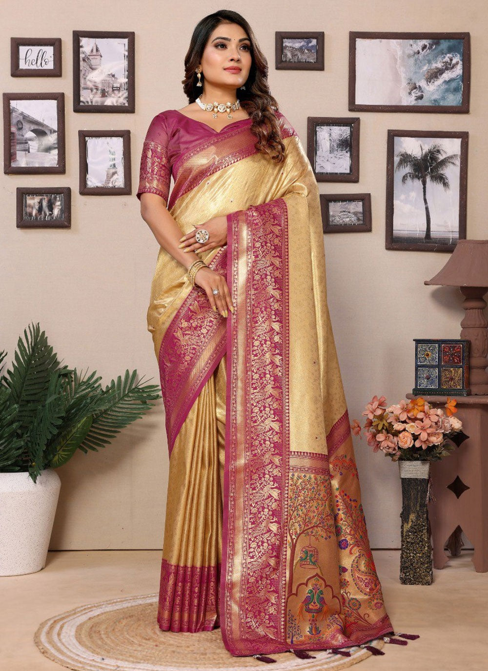 Designer Jacquard Work Gold Silk Saree S12904