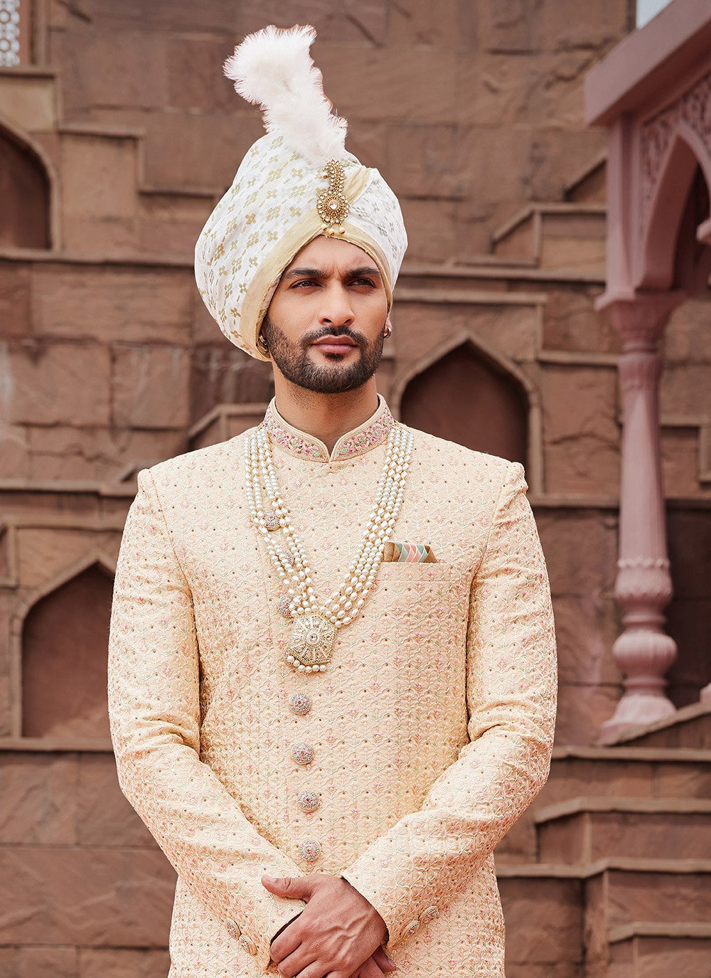 Embroidered Art Silk Gold Sherwani - M6520