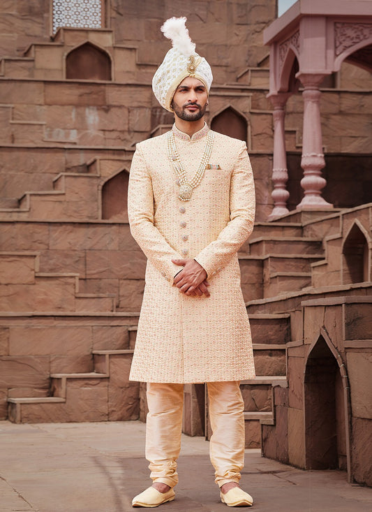 Embroidered Art Silk Gold Sherwani - M6520