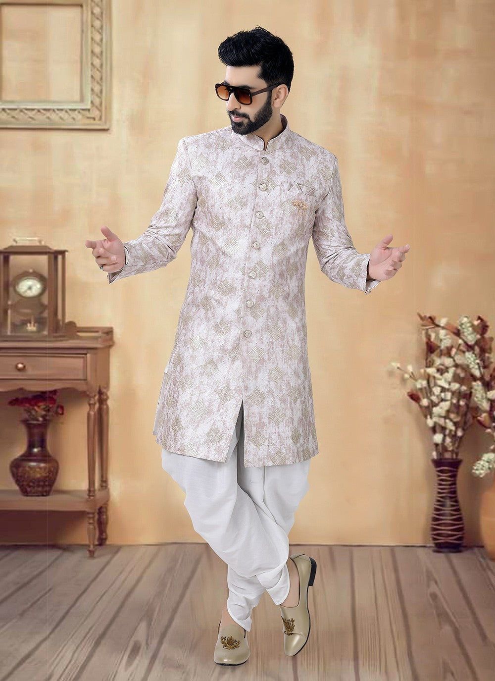 Embroidered Silk Gold Sherwani - M8517