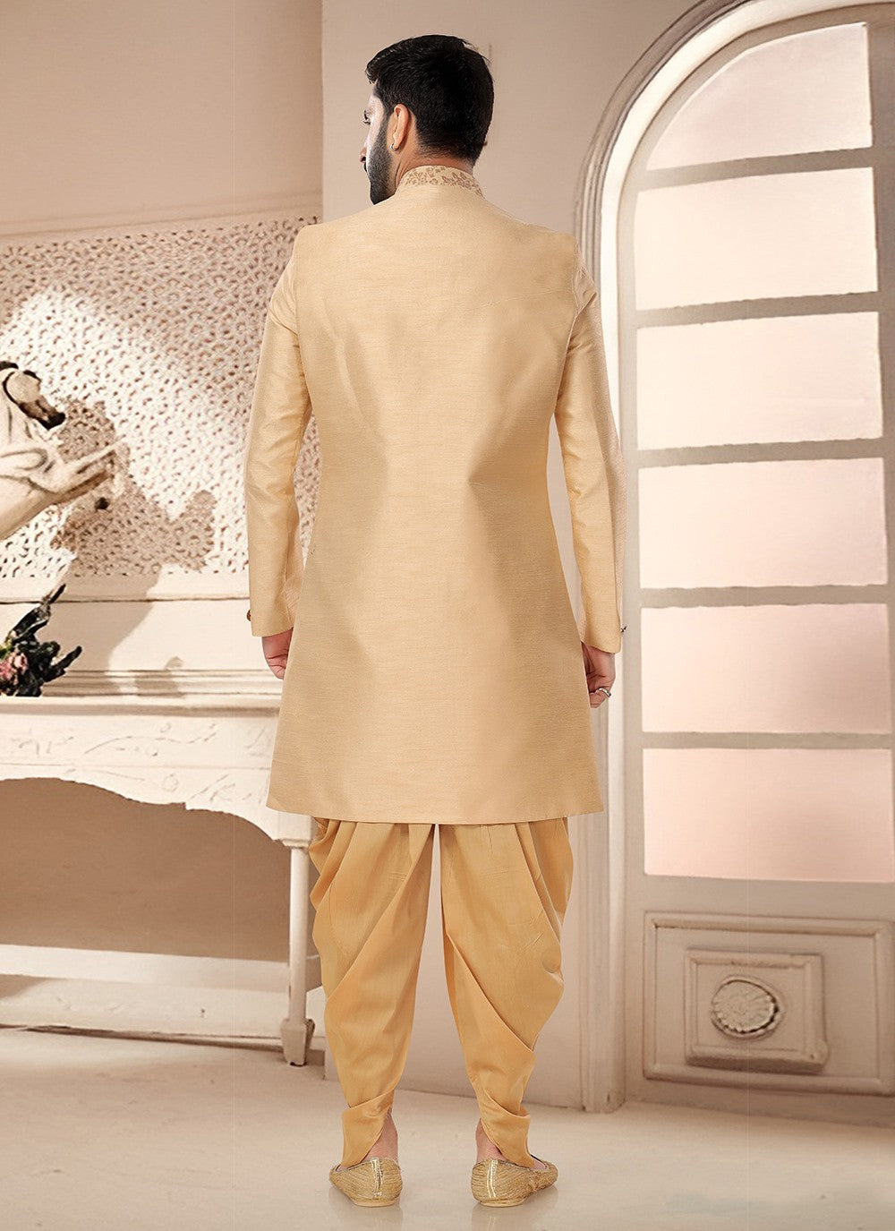 Woven Silk Gold Sherwani - M7528