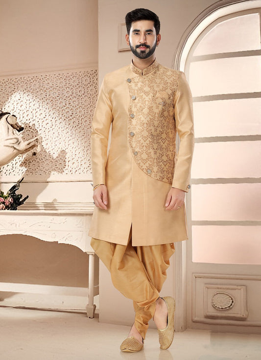 Woven Silk Gold Sherwani - M7528