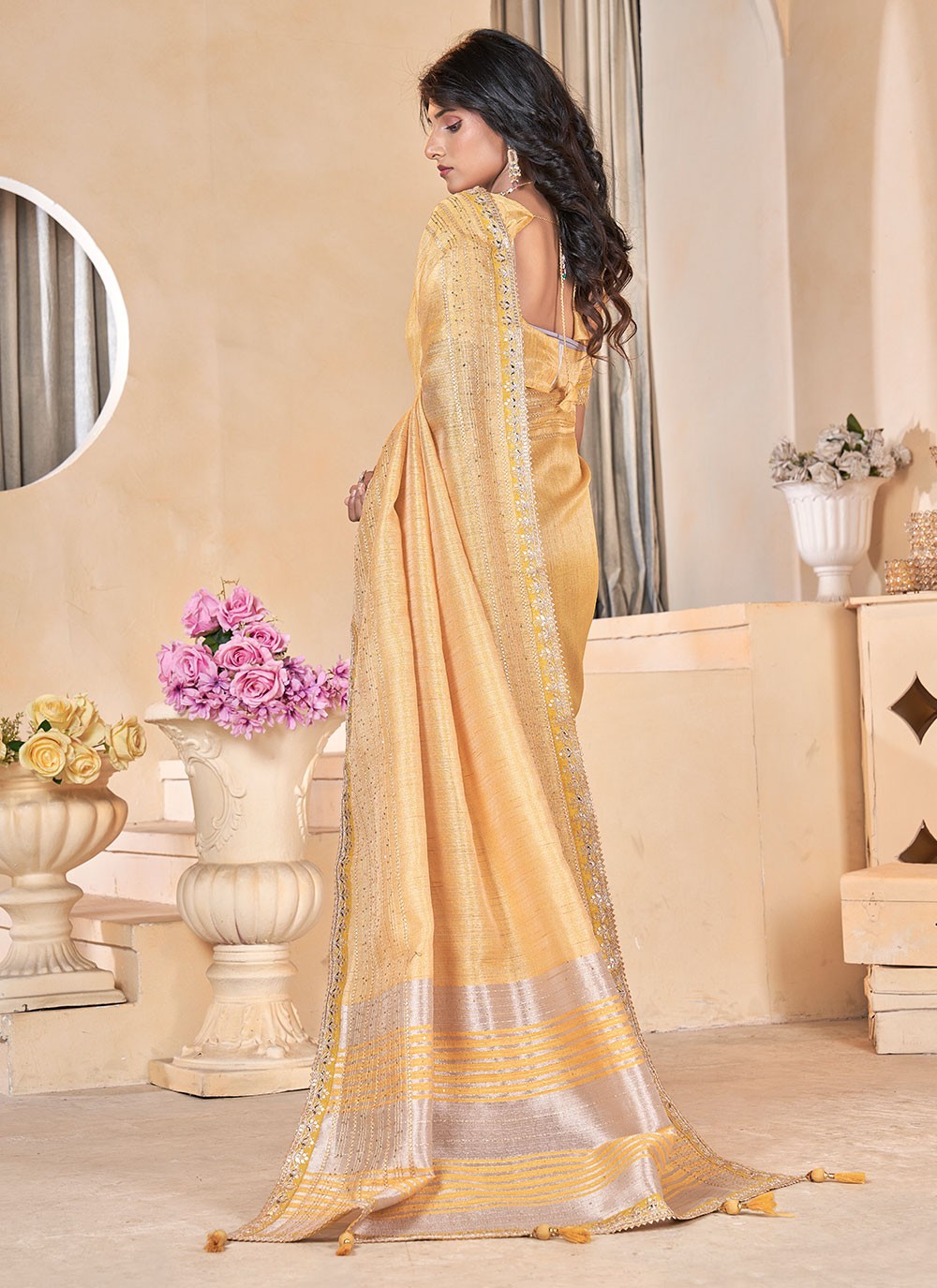 Classic Gota Patti Linen Saree - S6981